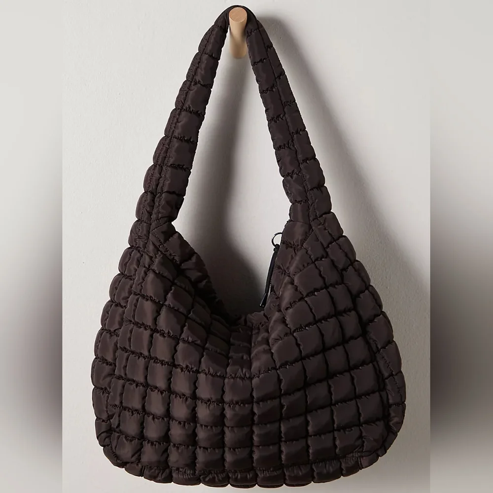 Quilted Carryall Tote Bag Chocolate Brown Free People FP Movement Gym Hobo BNWT!